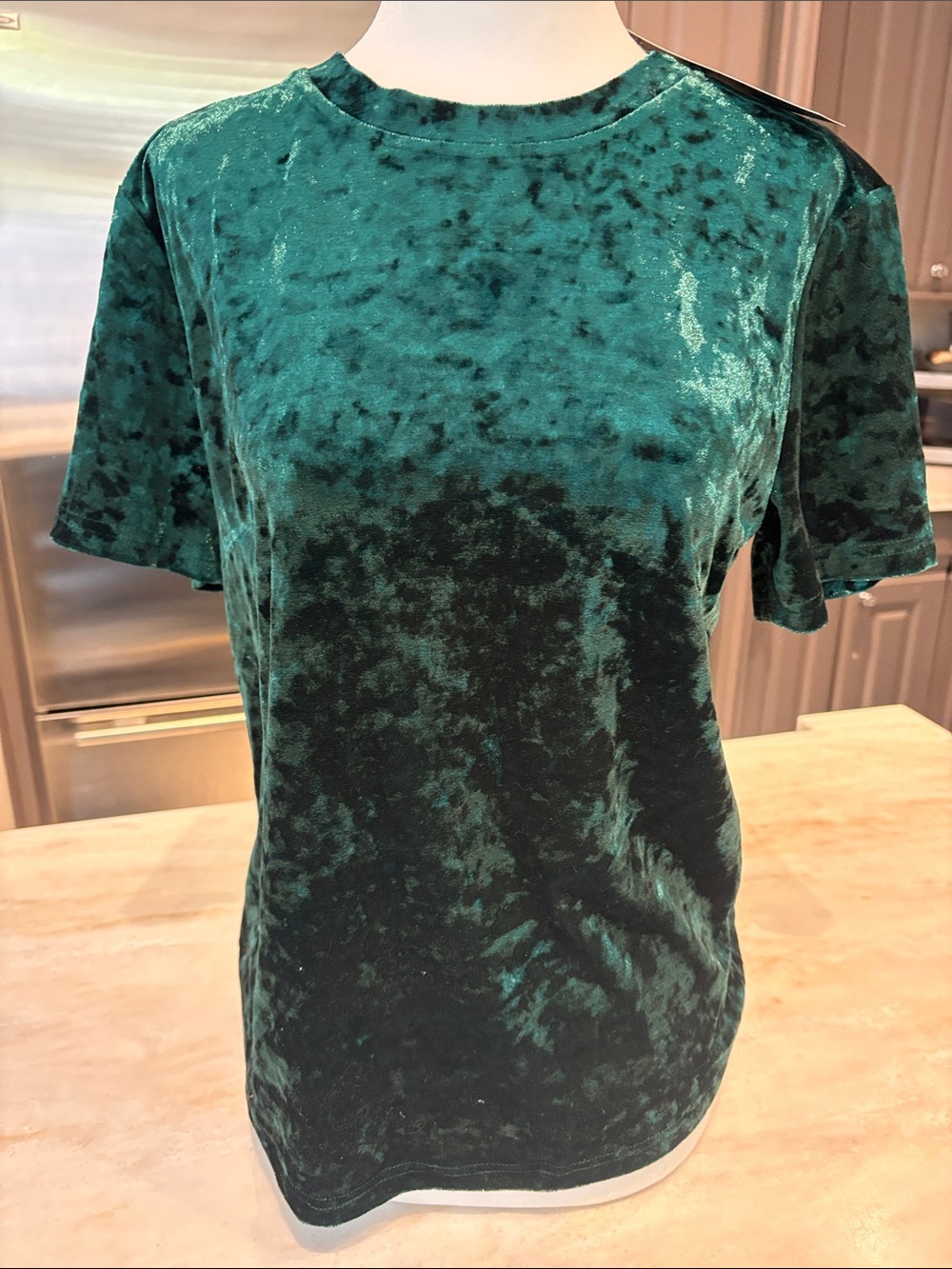 Allegra K Crushed Velvet Short Sleeve Tee in Emerald